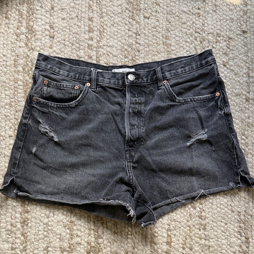 Mango Charcoal Distressed Jean Shorts